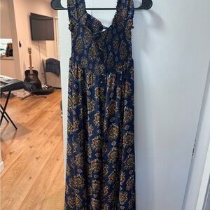 Navy Floral Smocked Maxi Dress - Women's